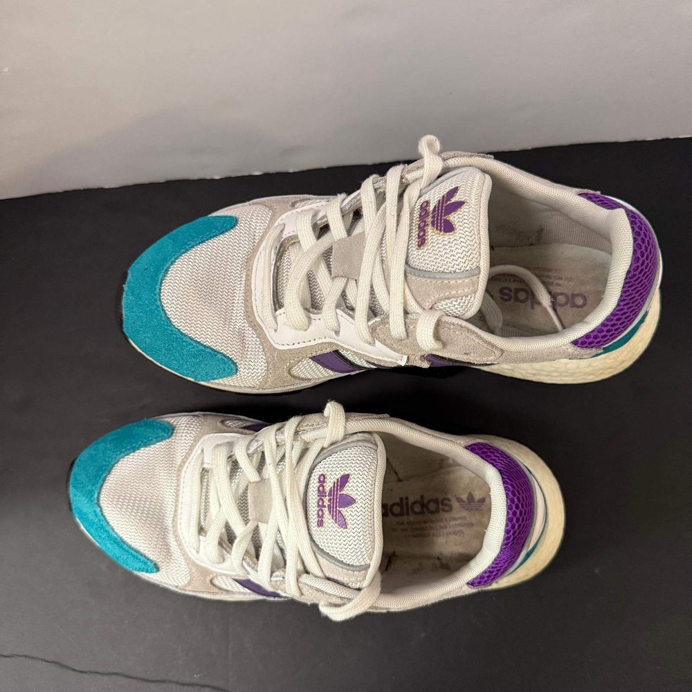 Adidas Tres Run Mens 8 Crystal White Shock Purple Active Teal Boost EH1352 - Picture 13 of 16